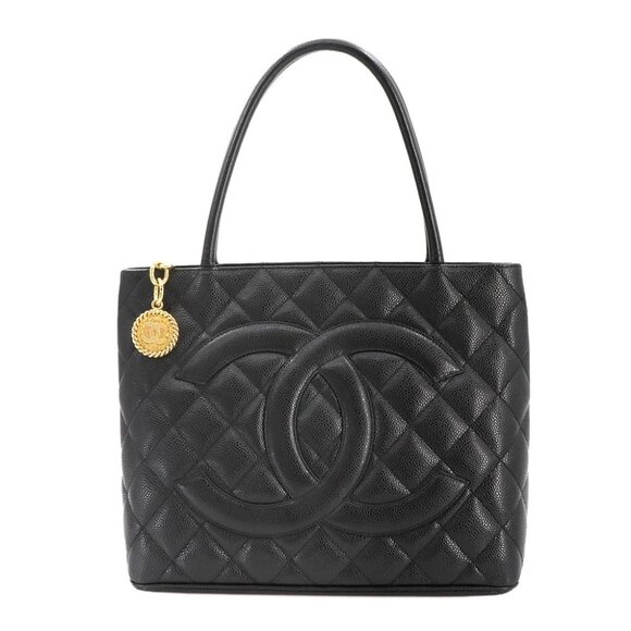 CHANEL Medallion Tote Bag Caviar Skin Leather Black A01804 Coco Logos 90275270 - Picture 1 of 11